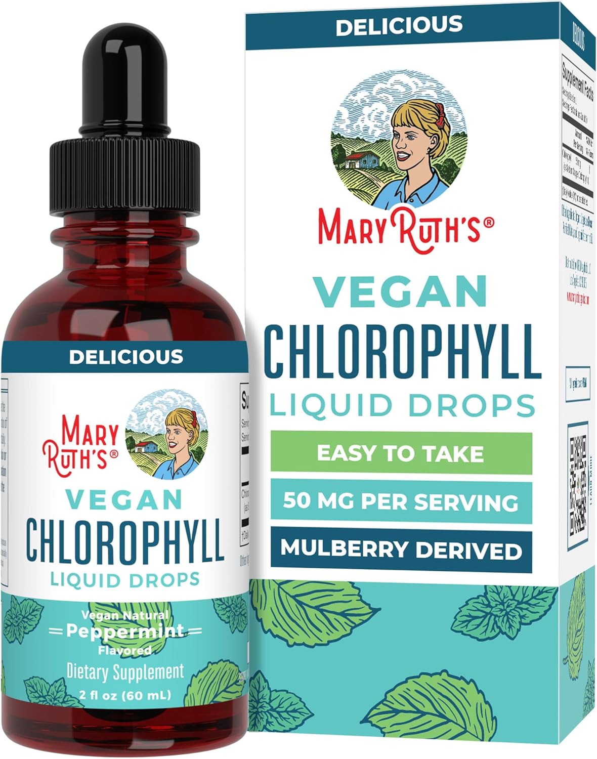 MARYRUTH'S Chlorophyll Liquid Drops | Clean Label Project Certified® | Vegan | Non-Diluted Liquid Chlorophyll| Mulberry Derived Supplement for Ages 14+ | Non-GMO | Delicious Minty Flavor | 2 Fl Oz