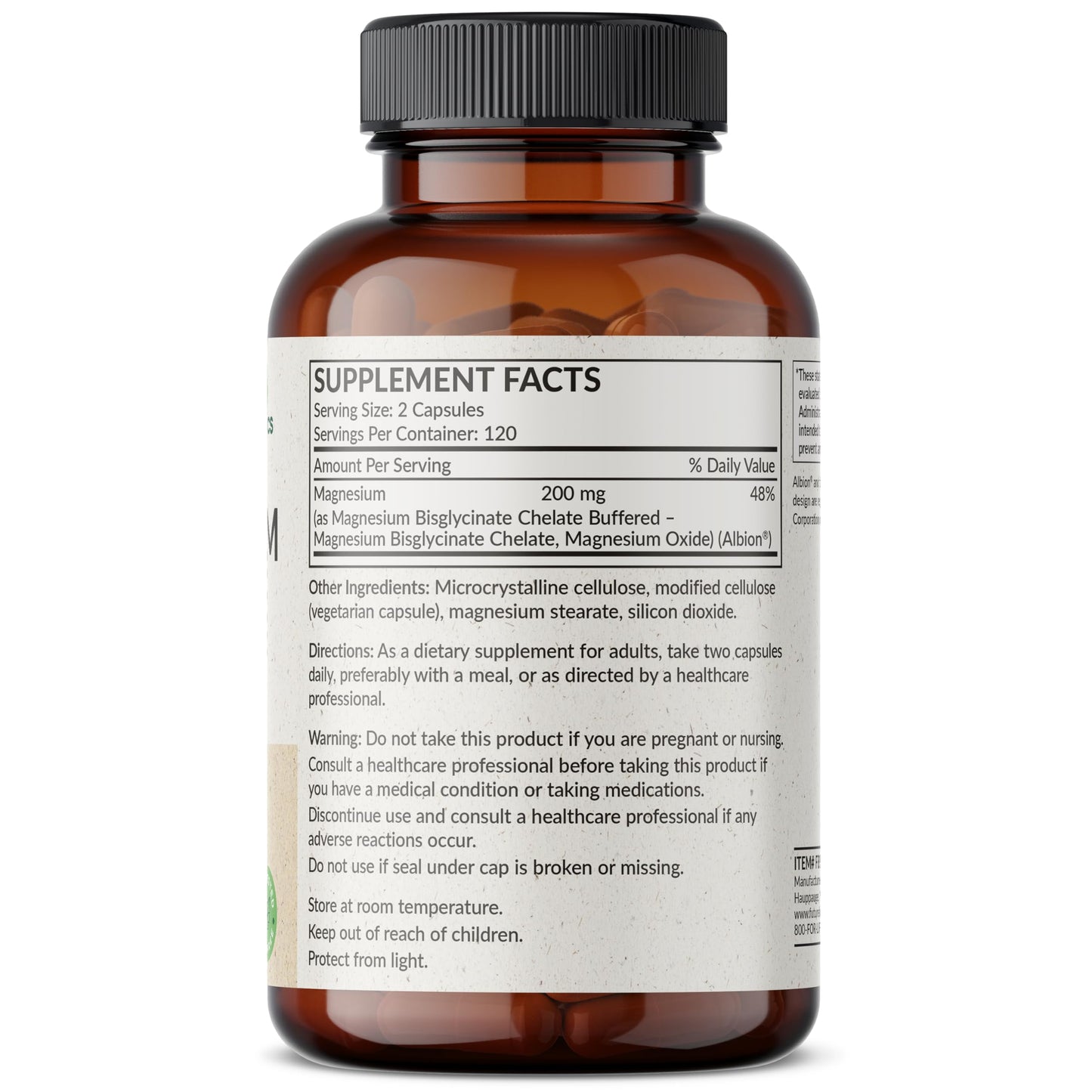 Futurebiotics Magnesium Glycinate 200 MG per Serving Chelated for High Absorption, Gentle On Stomach, Non-GMO, 60 Vegetarian Capsules