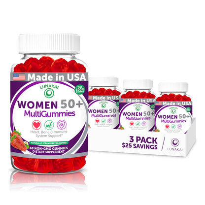 Lunakai USA Made 50 Plus Women's Multivitamin Gummies - Delicious Formula Enhanced with Essential Vitamins & Minerals for Health & Vitality - 60ct