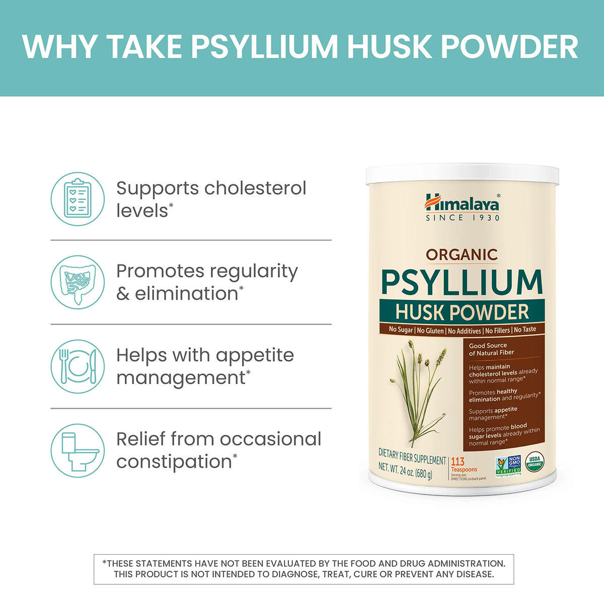 Himalaya Organic Psyllium Whole Husk Fiber Supplement,Unflavored,12 oz