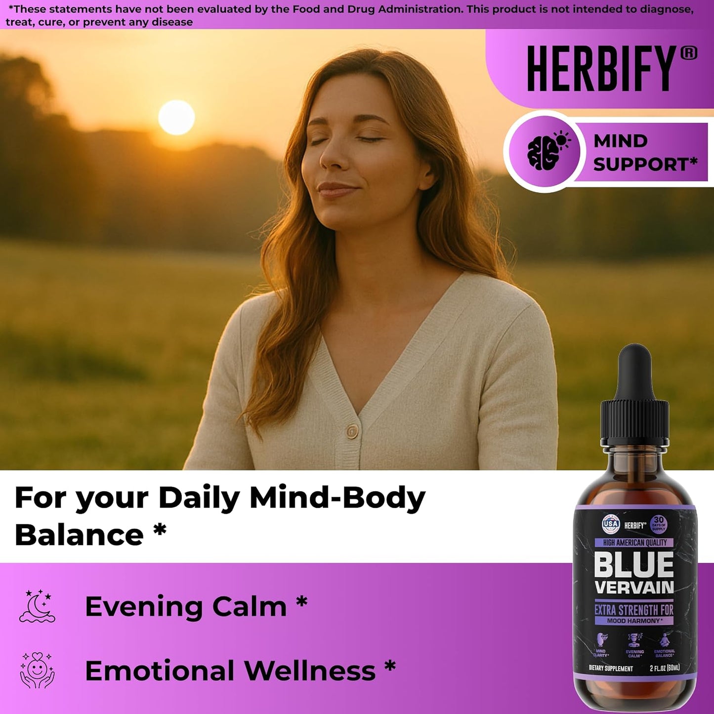HERBIFY Blue Vervain Drops – Verbena Tincture – Vervain Supplement for Mood & Balance – Vervain Liquid Extract – Verbena Hastata (30 Days Supply) 2 Fl Oz Made in USA
