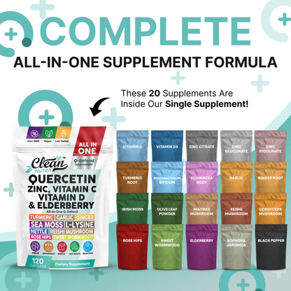 Q Defend Quercetin Supplement with Zinc Vitamin C Vitamin D Elderberry Turmeric Black Pepper Garlic Ginger Sea Moss Lysine Stinging Nettle Reishi Mushroom Immune Support 60 Capsules
