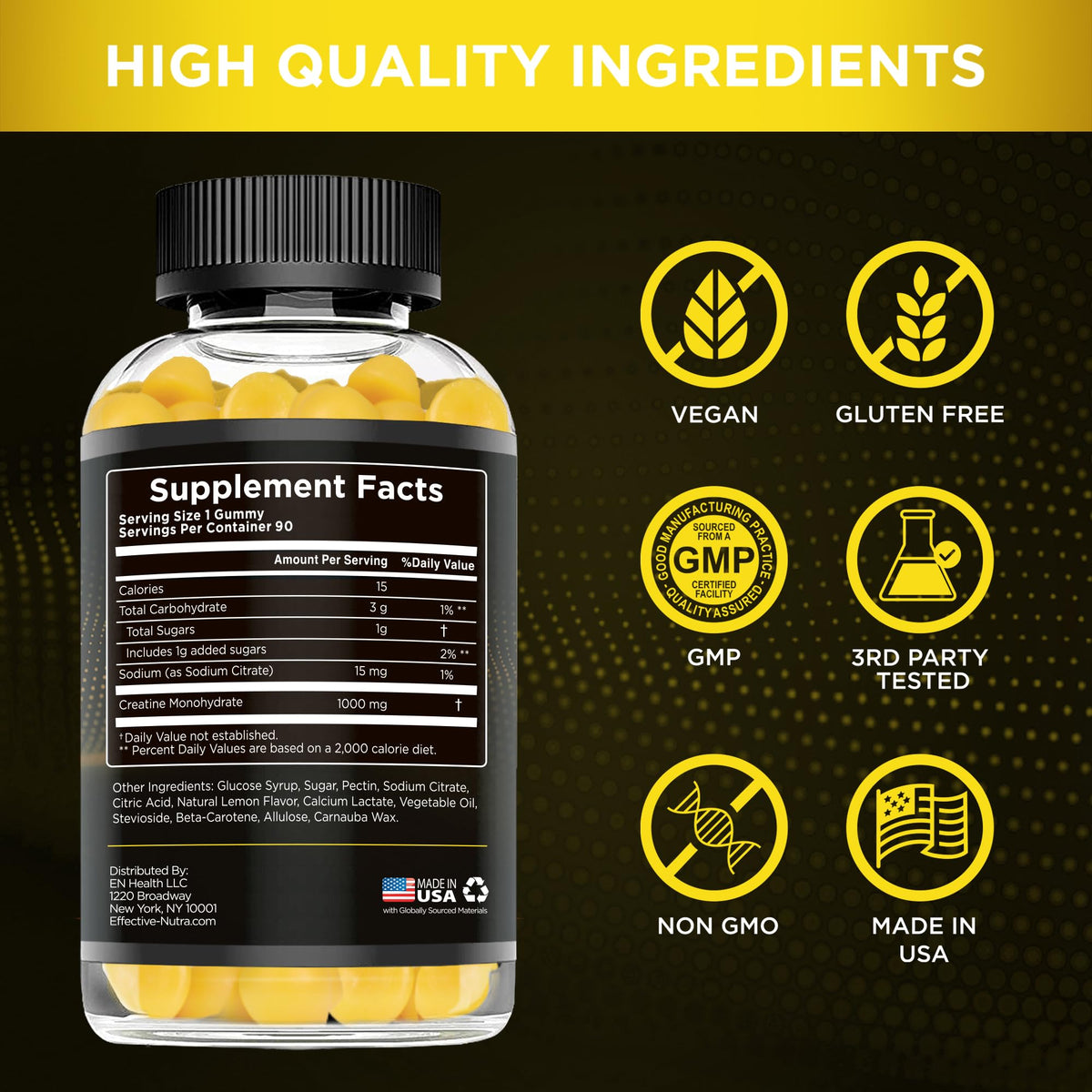 EFFECTIVE NUTRA Creatine Gummies for Men & Women - Creatine Monohydrate