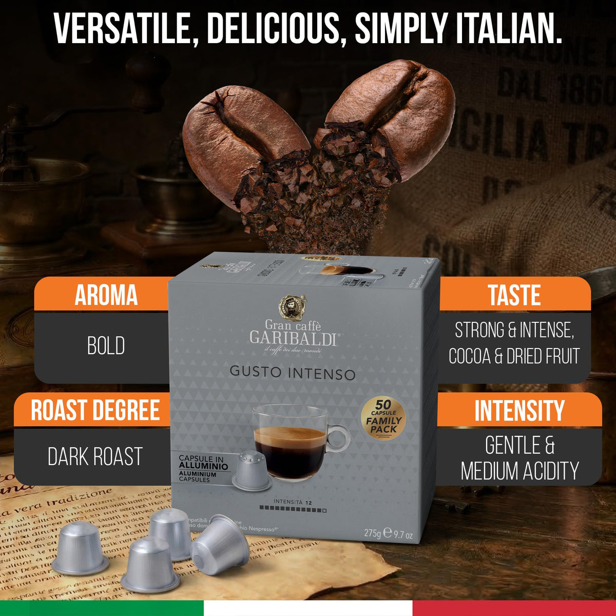 Gran Caffè Garibaldi Espresso Pods, Decaffeinato, 50Count
