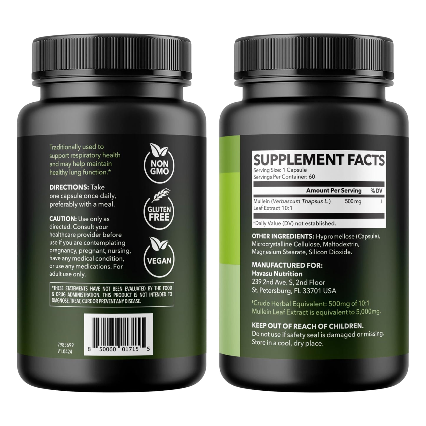 500mg Mullein Extract for Lung Support and Respiratory Health, 30 Count | Mullein Leaf Capsules for Respiratory Health, Vegan, Non-GMO Herbal Supplement for Overall Daily Wellness, 1 Month Supply
