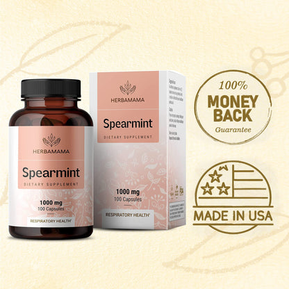 Spearmint 100 Capsules - 1000 mg - Organic Mentha Spicata Dietary Daily Supplement