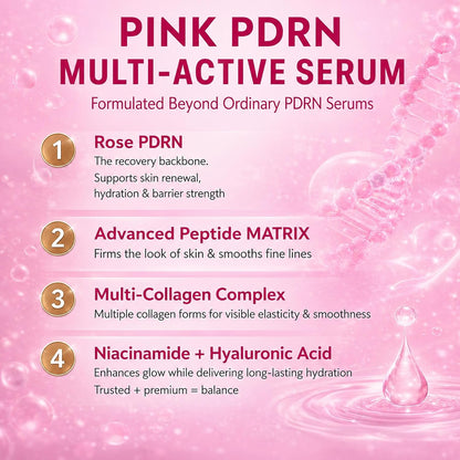 PDRN Pink Peptide Serum — 100% Natural, Vegan PDRN Serum (1 fl oz, 30ml) | Multi-Peptide & Hyaluronic, Skin Barrier Support, Wrinkle & Pore Care, Firming, Hydration Glow, Rose PDRN (Sodium DNA)