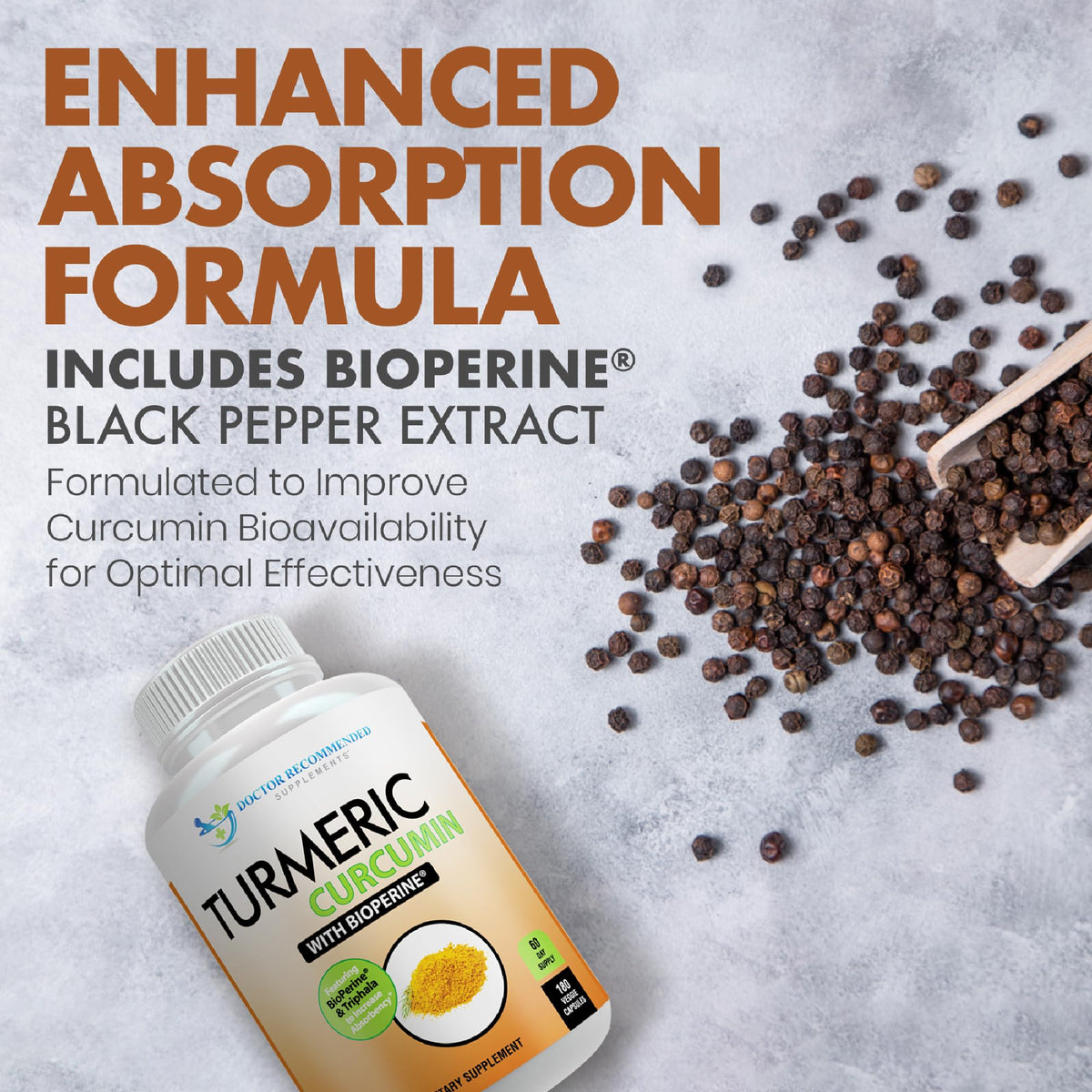 Turmeric Curcumin Supplement - 2250mg/d - Veggie Caps - 95% Curcuminoids with Black Pepper Extract (Bioperine) - 750mg Capsules - 100% Organic - Most Powerful Turmeric (180 Count)