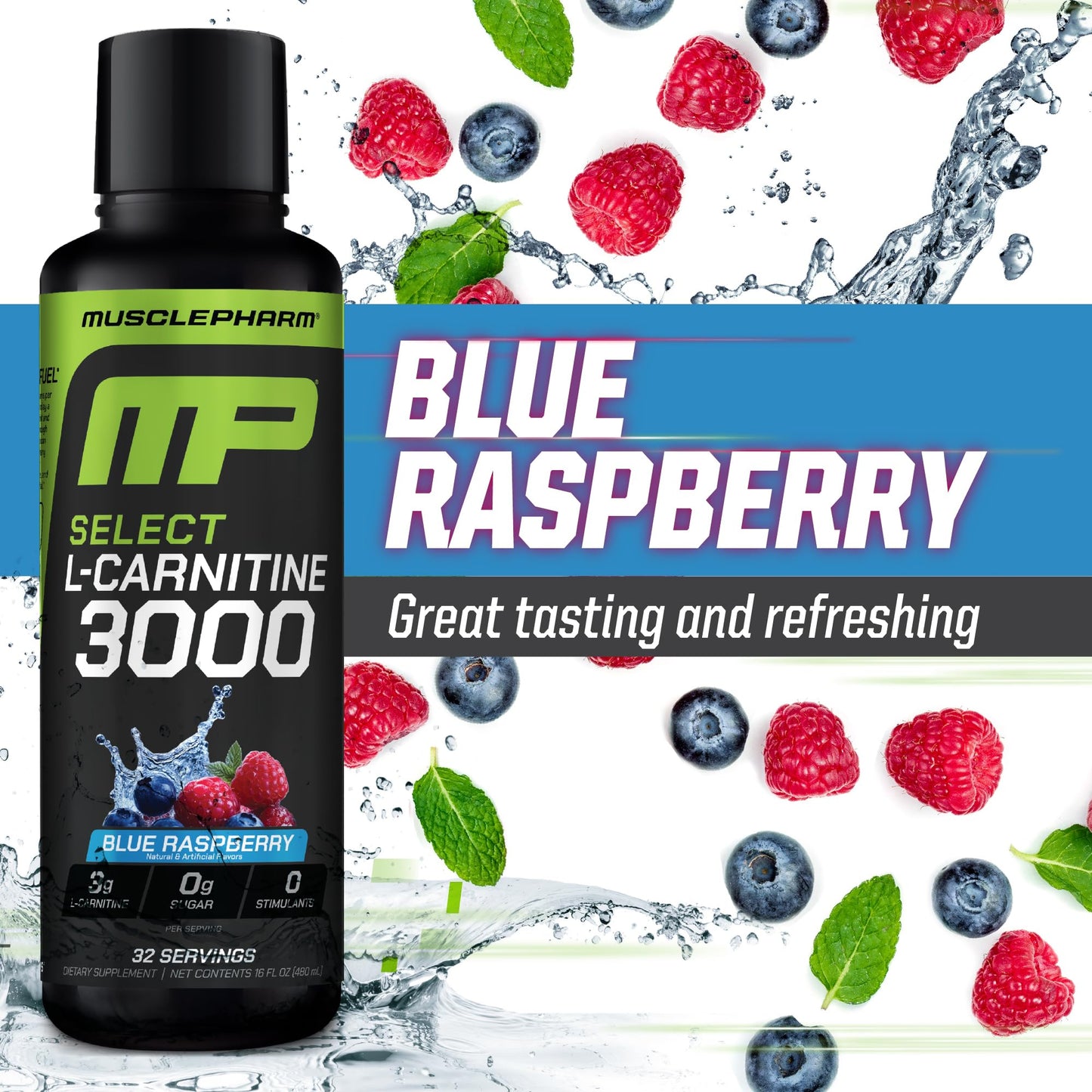 Muscle Pharm L-Carnitine 3000, The Ultimate Liquid L Carnitine Supplement for High-Performance, Supports Metabolism, Hydration & Energy, Zero Sugar, Low Calories, Sour Cherry Flavor, 32 Servings