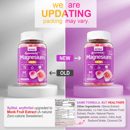 Magnesium Glycinate Gummies for Adults – 400mg Magnesium Complex w/5 Forms of Magnesium (Citrate Malate Taurate Chloride), Ashwagandha, D3 & Zinc – Sugar Free Calm Mood & Muscle Support, Vegan, 60Cts