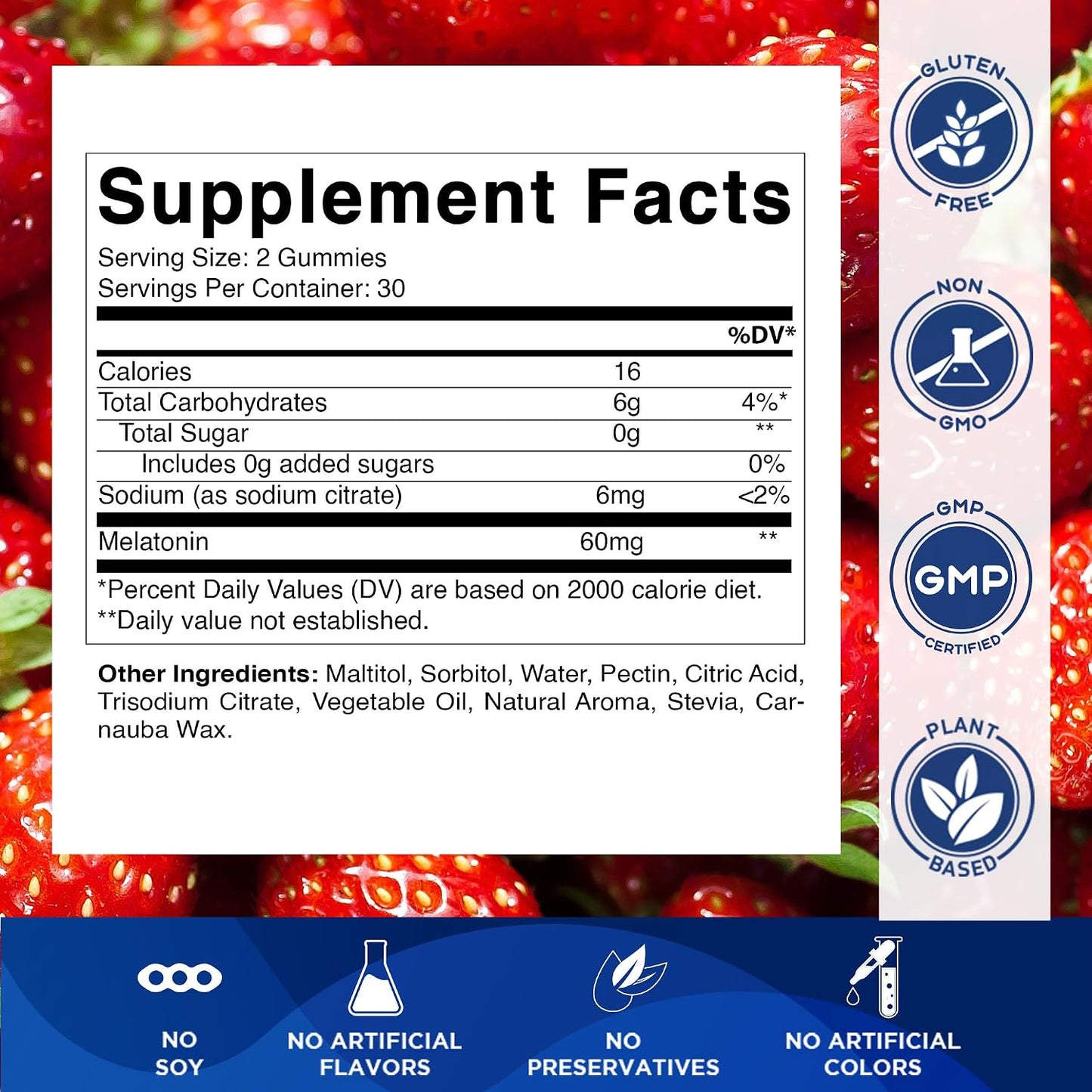 Vitamatic Sugar Free Melatonin 60 mg Per Serving - 60 Vegetarian Gummies | Non-Habit Forming High Potency Melatonin Supplement