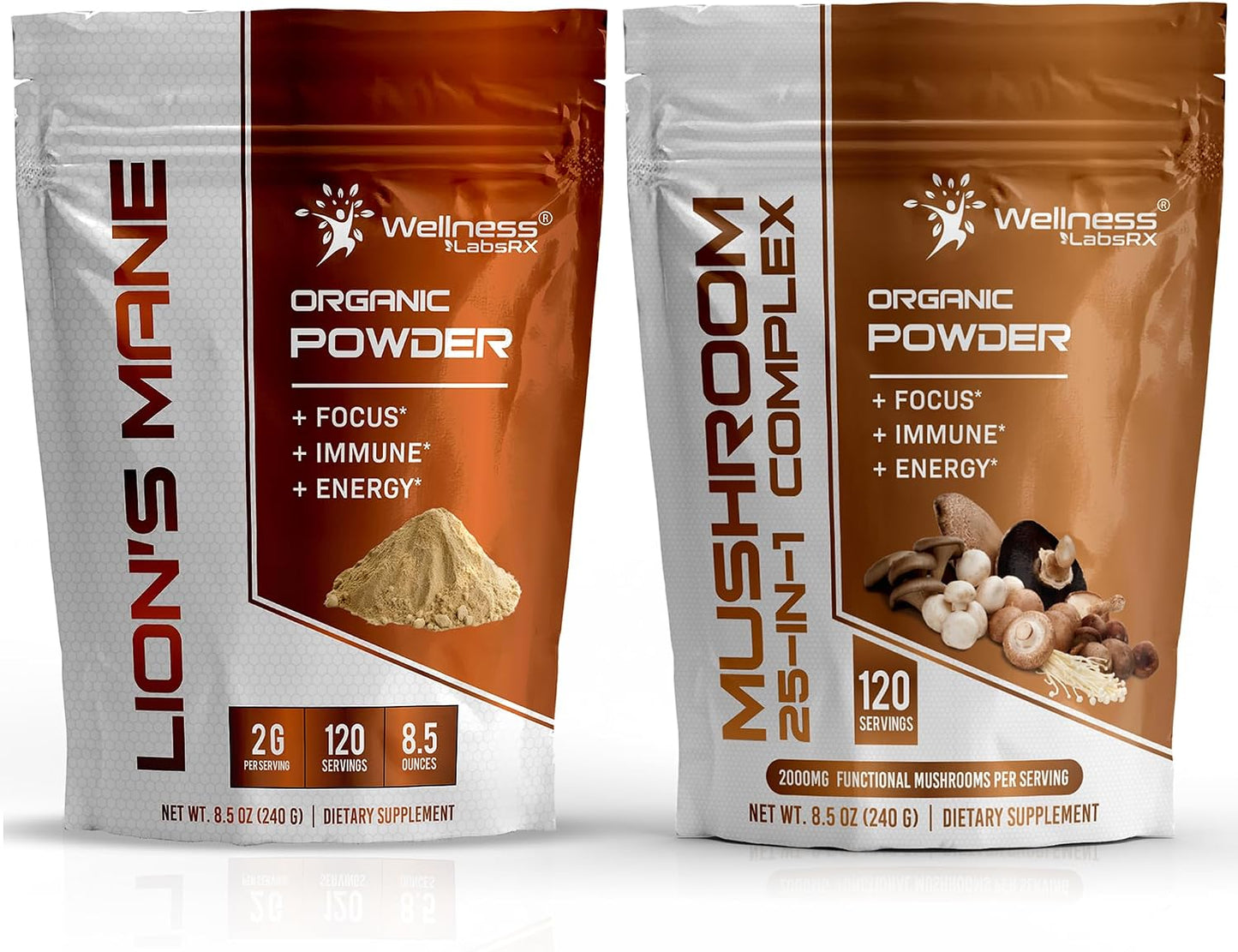 WELLNESS LABSRX Lions Mane Powder 2000mg - Mushroom Powder 25 in 1 2000mg | Bundle