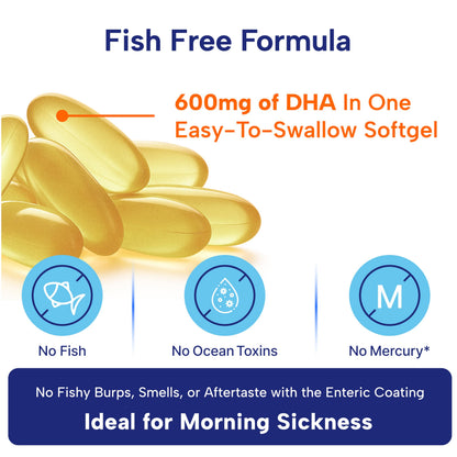 OmegaVia DHA 600 mg, Ultra Pure Omega-3 DHA Supplements for Brain and Eyes, DHA Prenatal Vitamins for Women, Burpless Fish Oil Omega 3, IFOS Tested, 120 Softgels