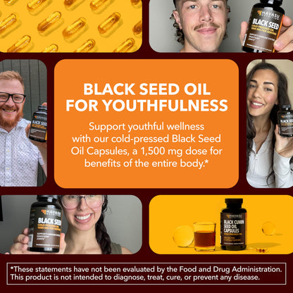 Black Seed Oil Capsules, Vegan, Non-GMO, Cold-Pressed Nigella Sativa, 90ct | 1500mg Per Serving Black Cumin Supplement for Skin Health, Immune Function, and Digestive Health, Unflavored, 30 Servings