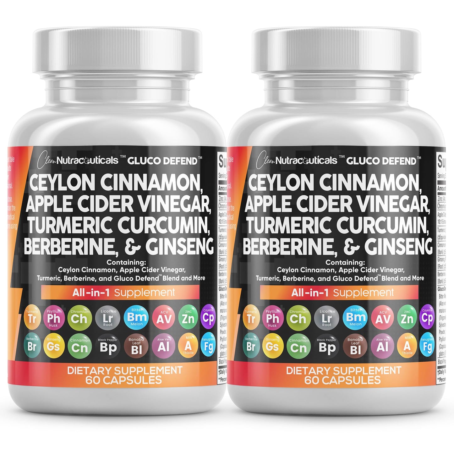 Clean Nutraceuticals Ceylon Cinnamon Capsules + Berberine Turmeric Apple Cider Vinegar Ginseng Bitter Melon (Karela) Gymnema Milk Thistle Fenugreek Supplement Pills Powder for Men & Women