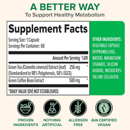 Zenwise Health Green Coffee Bean, Green Tea Extract Capsules - 60 CT | Capsules, 50% EGCG, 98% Polyphenols, Coffee Bean Extract, Antioxidant, Heart Brain & Metabolism Support