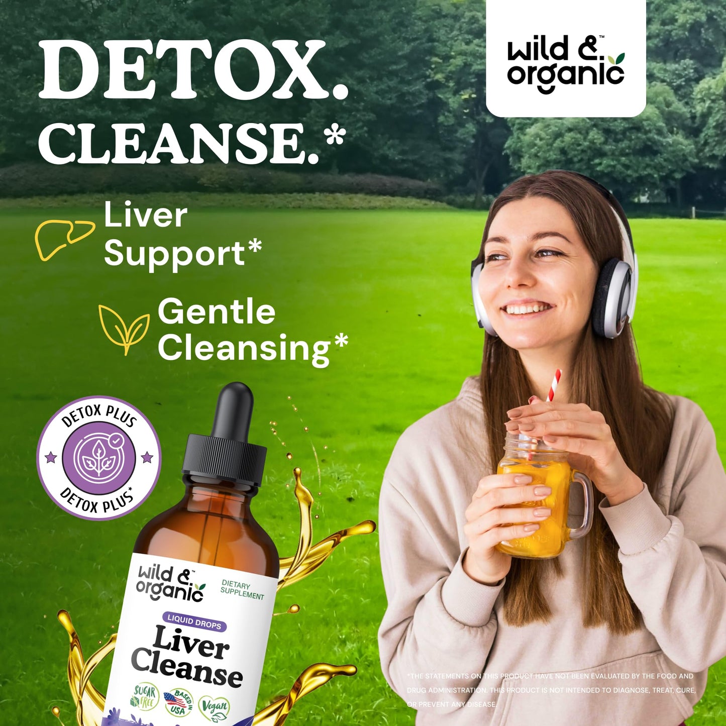 Wild & Organic Liver Cleanse Detox Tincture - Milk Thistle, Dandelion Root Herbal Complex - Liquid Liver Support Supplement - Vegan, Sugar & Alcohol-Free Milk Thistle Drops - 4 fl oz