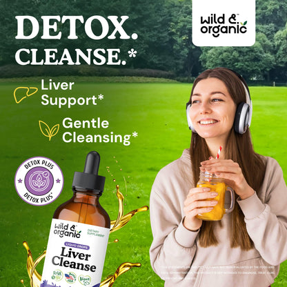 Wild & Organic Liver Cleanse Detox Tincture - Milk Thistle, Dandelion Root Herbal Complex - Liquid Liver Support Supplement - Vegan, Sugar & Alcohol-Free Milk Thistle Drops - 4 fl oz