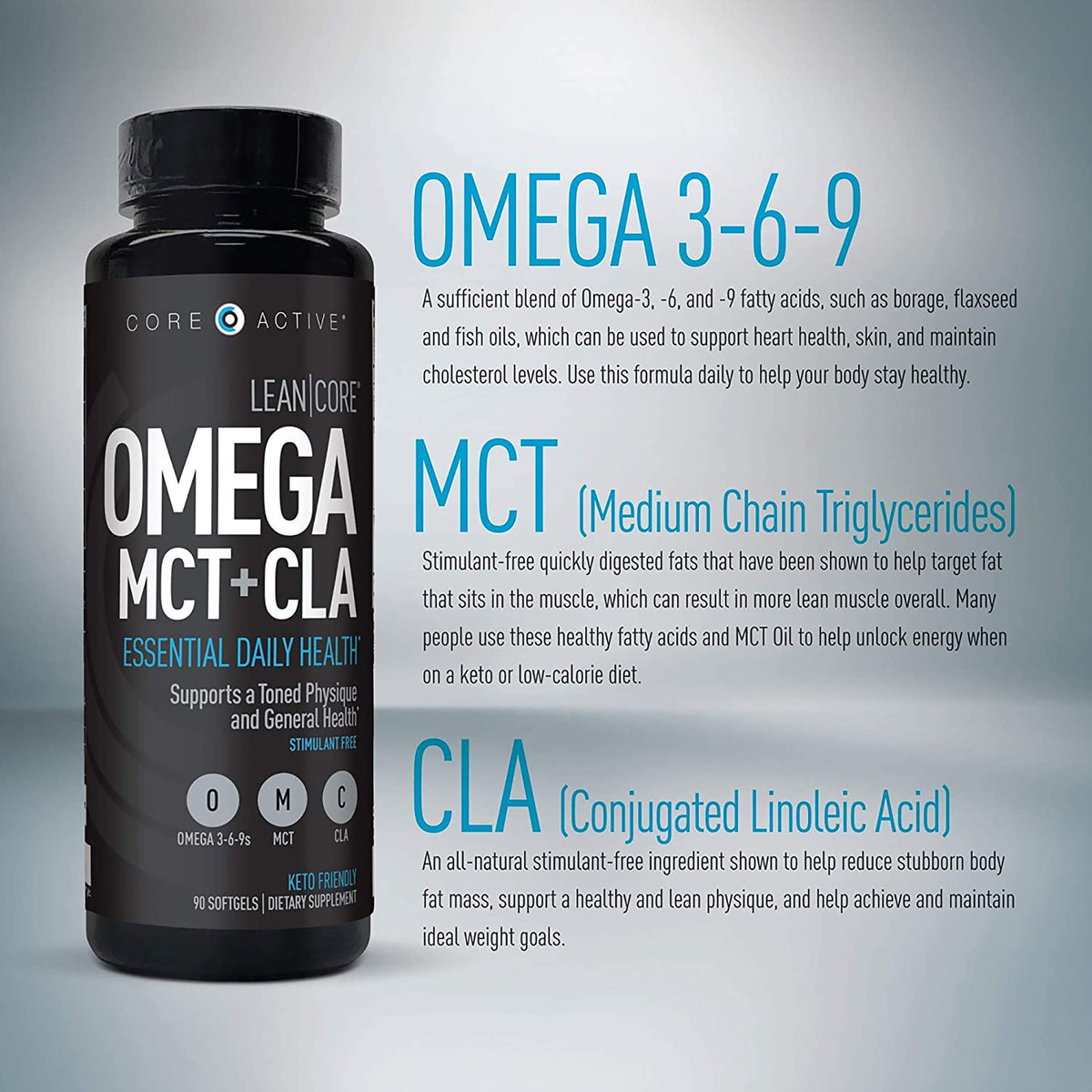 Lean CORE Omega MCT + CLA - Stimulant Free Health Formula, Lean Muscle & Toned
