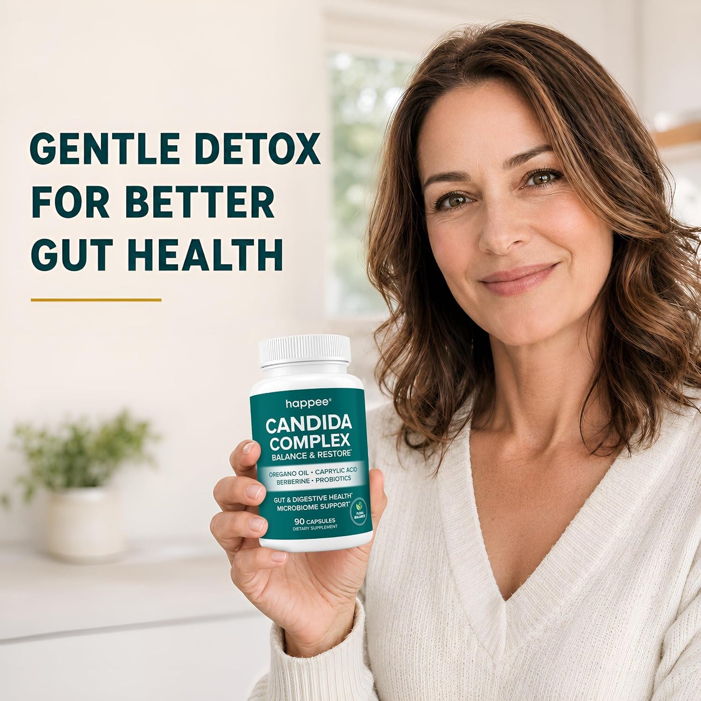 Happee Candida Cleanse Detox Supplement, Gut & Digestive Health, 90 Caps | For Women & Men - Yeast Overgrowth Support – Oregano, Caprylic Acid, Berberine & Probiotics
