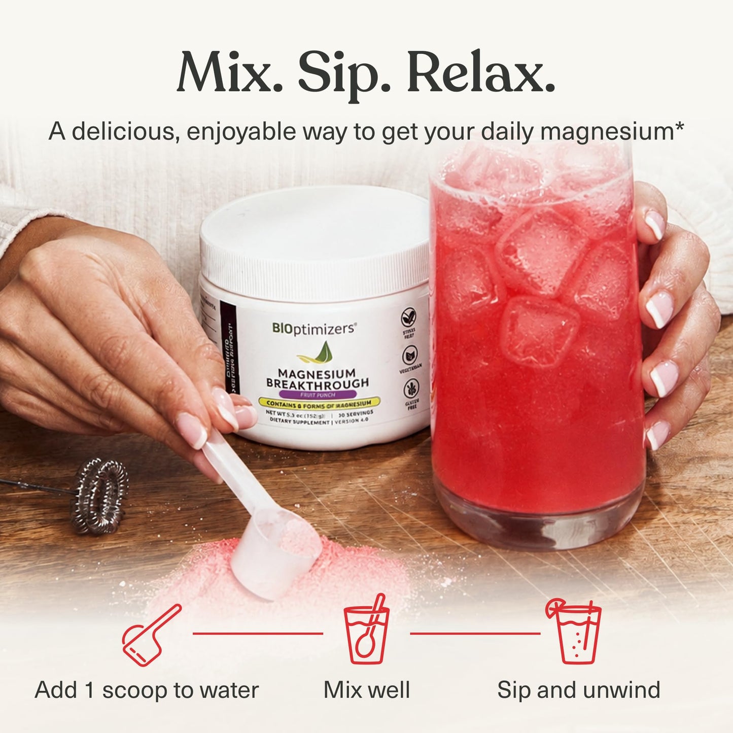 BIOptimizers Magnesium Breakthrough Drink - 8 Forms of Magnesium, Electrolytes, Sleep Health, Stress, Muscle Recovery, Heart Support | Glycinate, Citrate, Malate- Raspberry Lemon