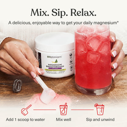 BIOptimizers Magnesium Breakthrough Drink - 8 Forms of Magnesium, Electrolytes, Sleep Health, Stress, Muscle Recovery, Heart Support | Glycinate, Citrate, Malate- Raspberry Lemon