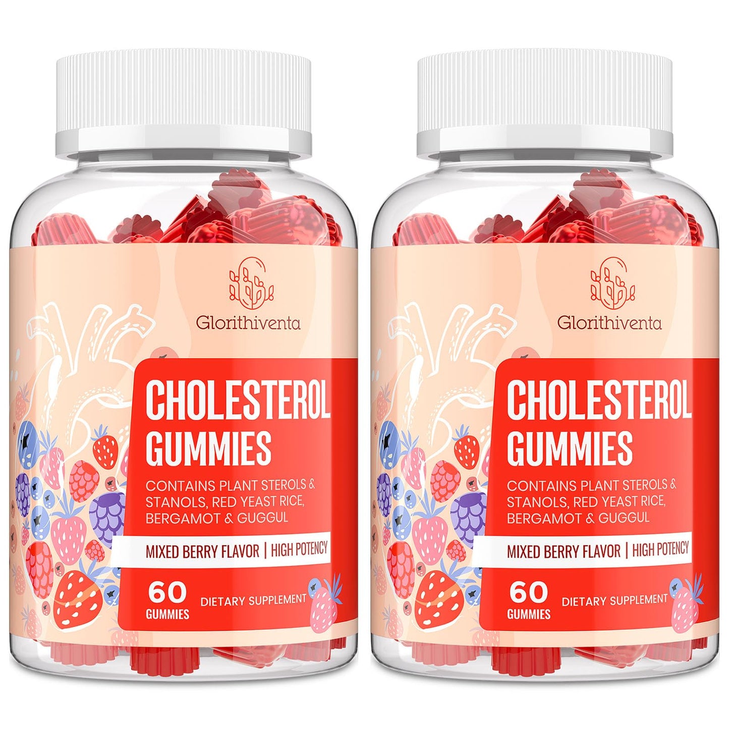 Cholesterol Supplement with Plant Sterols & Stanols, Guggul, Bergamot Orange Extract, Red Yeast Rice, Plant Sterols Complex Gummies, Mixed Berry Flavor, 60 Counts