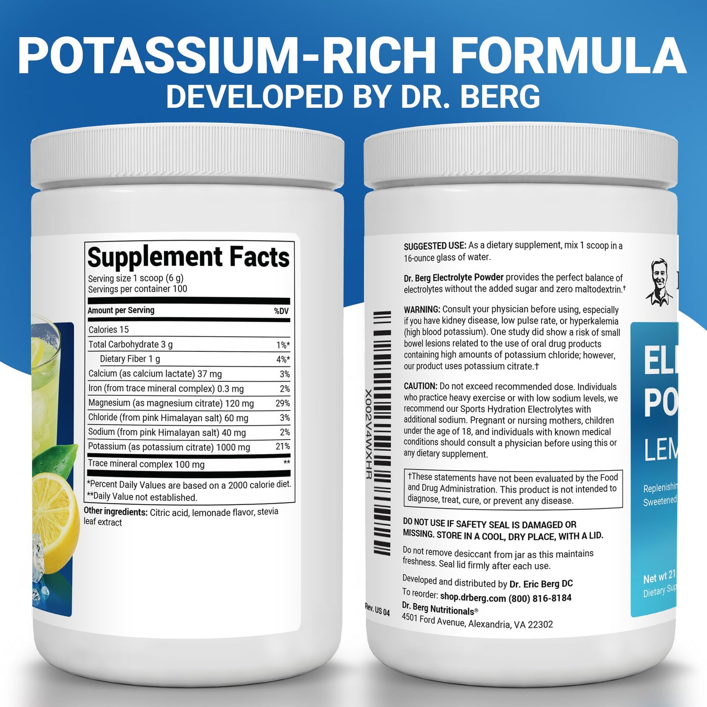 Dr. Berg Zero Sugar Hydration Keto Electrolyte Powder - Enhanced w/ 1000 mg of Potassium & Real Pink Himalayan Salt (NOT Table Salt) - Raspberry & Lemon Flavor Hydration Drink Supplement, 100 Servings