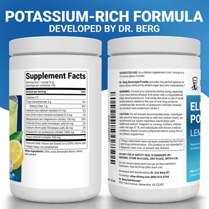 Dr. Berg Zero Sugar Hydration Keto Electrolyte Powder - Enhanced w/ 1000 mg of Potassium & Real Pink Himalayan Salt (NOT Table Salt) - Raspberry & Lemon Flavor Hydration Drink Supplement, 100 Servings