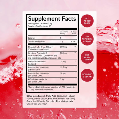 BEAM Biotic Probiotics for Women & Men – Gut Health for Women & Men, Digestive Health with Pre, Pro & Postbiotics + Glutathione, Daily Probiotic Drink for Bloating Relief, Blue Raspberry, 15 Servings