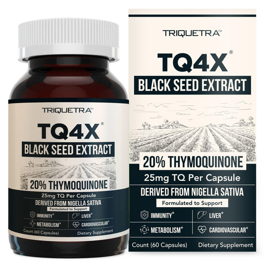 20% Thymoquinone Black Seed Oil Extract Capsules - TQ-Advanced 4X®: Potent Thymoquinone Concentration Available - 60:1 Concentrate from Nigella Sativa, Raw Form, Vegan, Glass Bottle (120 Capsules)