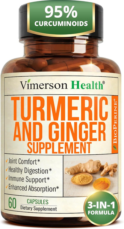 Turmeric and Ginger Supplement – Inflammation & Joint Support. 60 Capsules