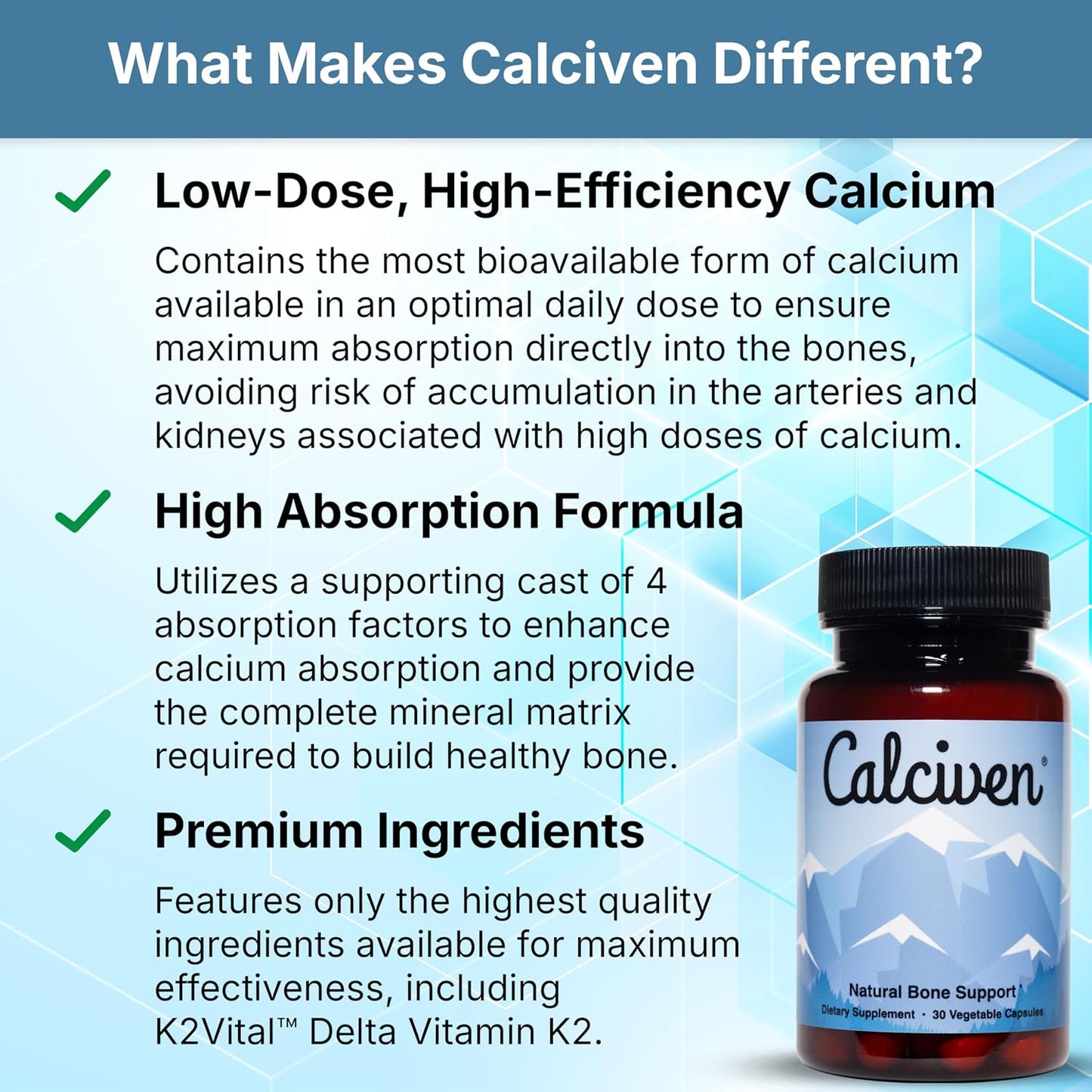 Calciven Natural Bone Support Supplement, Vegetarian, Gluten-Free | Complete Mineral Matrix with Calcium, Magnesium, and Absorption Factors to Promote Bone Density and Strength, 30-Day Supply