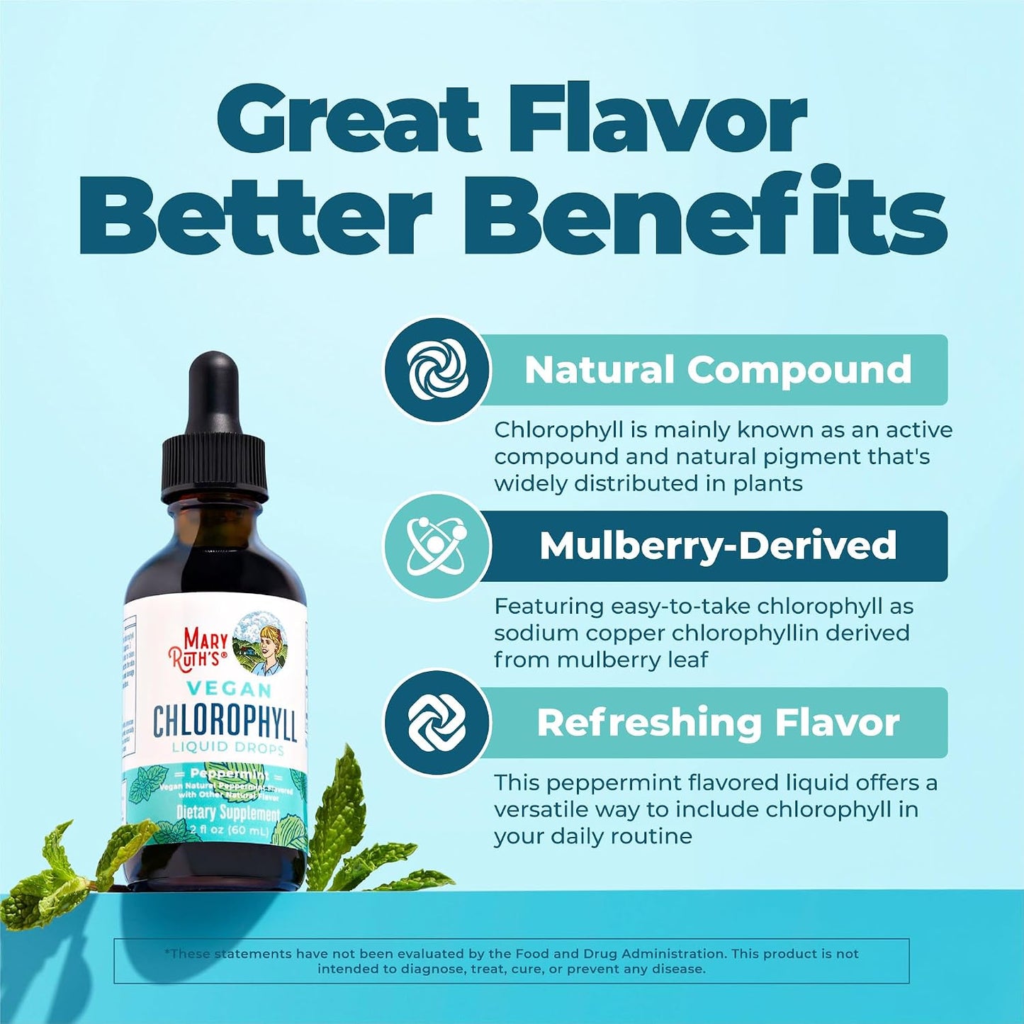 MARYRUTH'S Chlorophyll Liquid Drops | Clean Label Project Certified® | Vegan | Non-Diluted Liquid Chlorophyll| Mulberry Derived Supplement for Ages 14+ | Non-GMO | Delicious Minty Flavor | 2 Fl Oz
