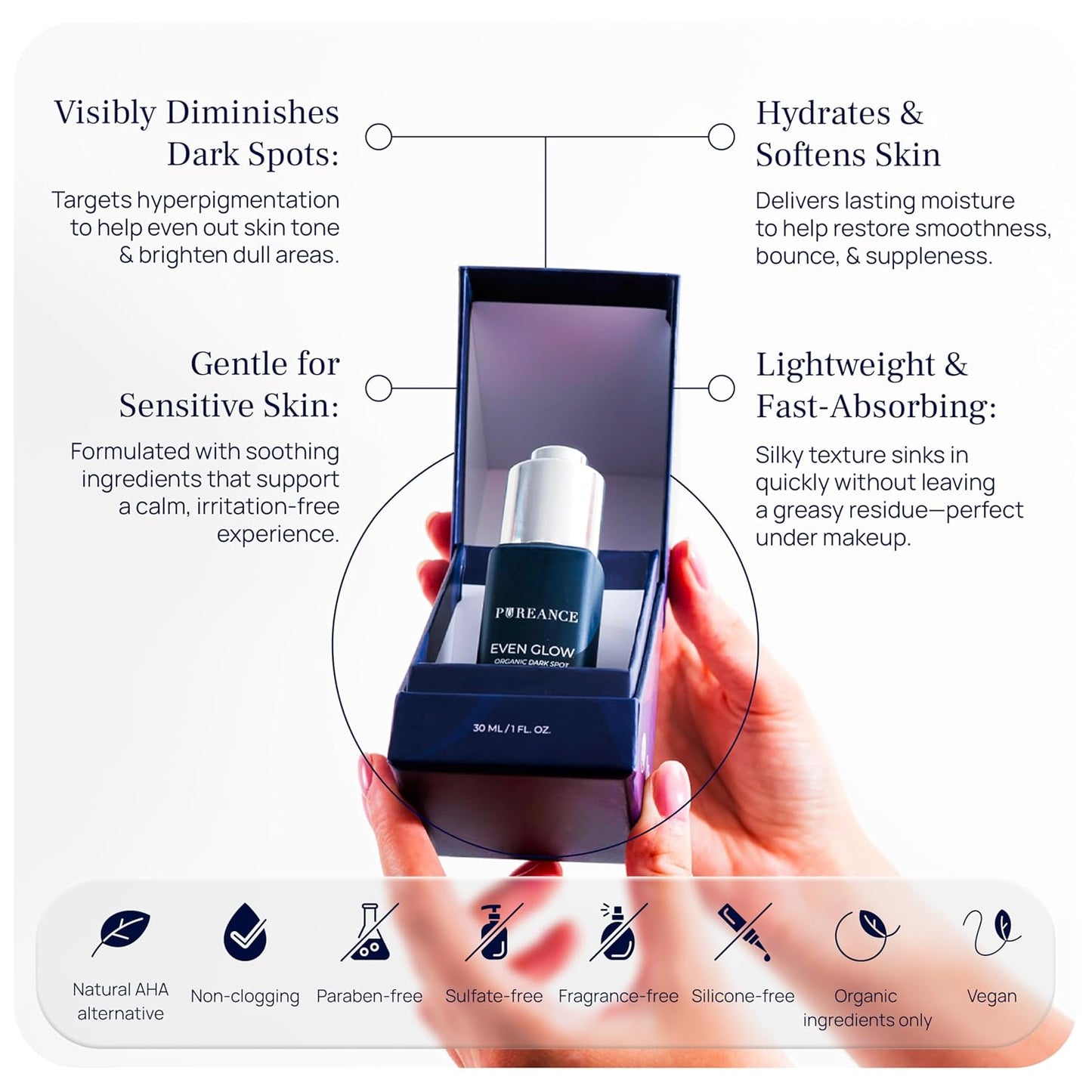 PUREANCE Even Glow - Organic Vitamin C Serum for Dark Spots on Face | Dark Spot Corrector & Remover for Face & Body - Kakadu Plum Extract, Maple Leaf Extract, Aloe Leaf Juice & More - 1 Fl Oz