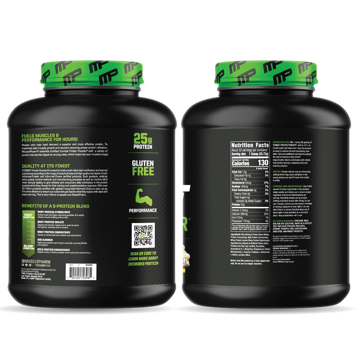MusclePharm Combat Protein Powder, Banana Cream - 4 lb - Gluten Free - 52 Servings