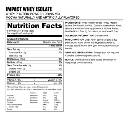 Myprotein Impact Whey Isolate - Mocha, 2.2 Lbs (40 Servings)