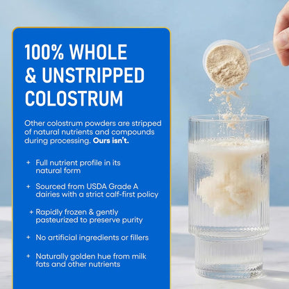 Physician's CHOICE Colostrum Gold Powder - First-Day Milking for Gut & Immune Support - Potent IgG Antibodies & Bioactive Nutrients - Whole & Unstripped - Easy to Mix - Made in the USA - 60 Servings