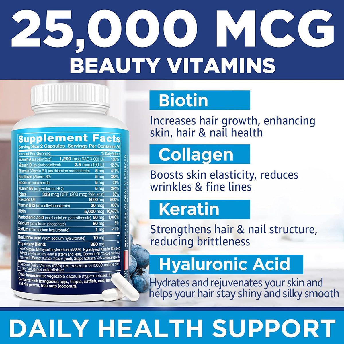 ORIONPHARMA Biotin Keratin & Collagen Capsules - Made in USA - Natural Collagen
