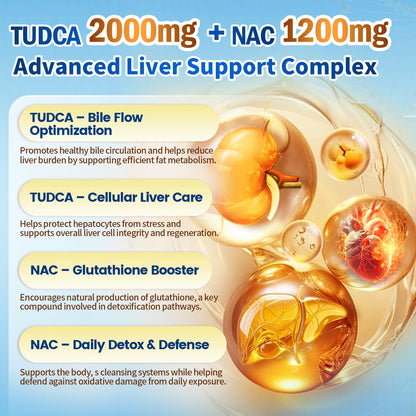 VivoNu TUDCA 675mg + NAC 375mg Supplement Complex Capsules, Powerful TUDCA Bile Salt + N Acetyl Cysteine, Antioxidant Supplements for Liver & Lung& Gallbladder Cleanse, Digestion - 180 Capsules