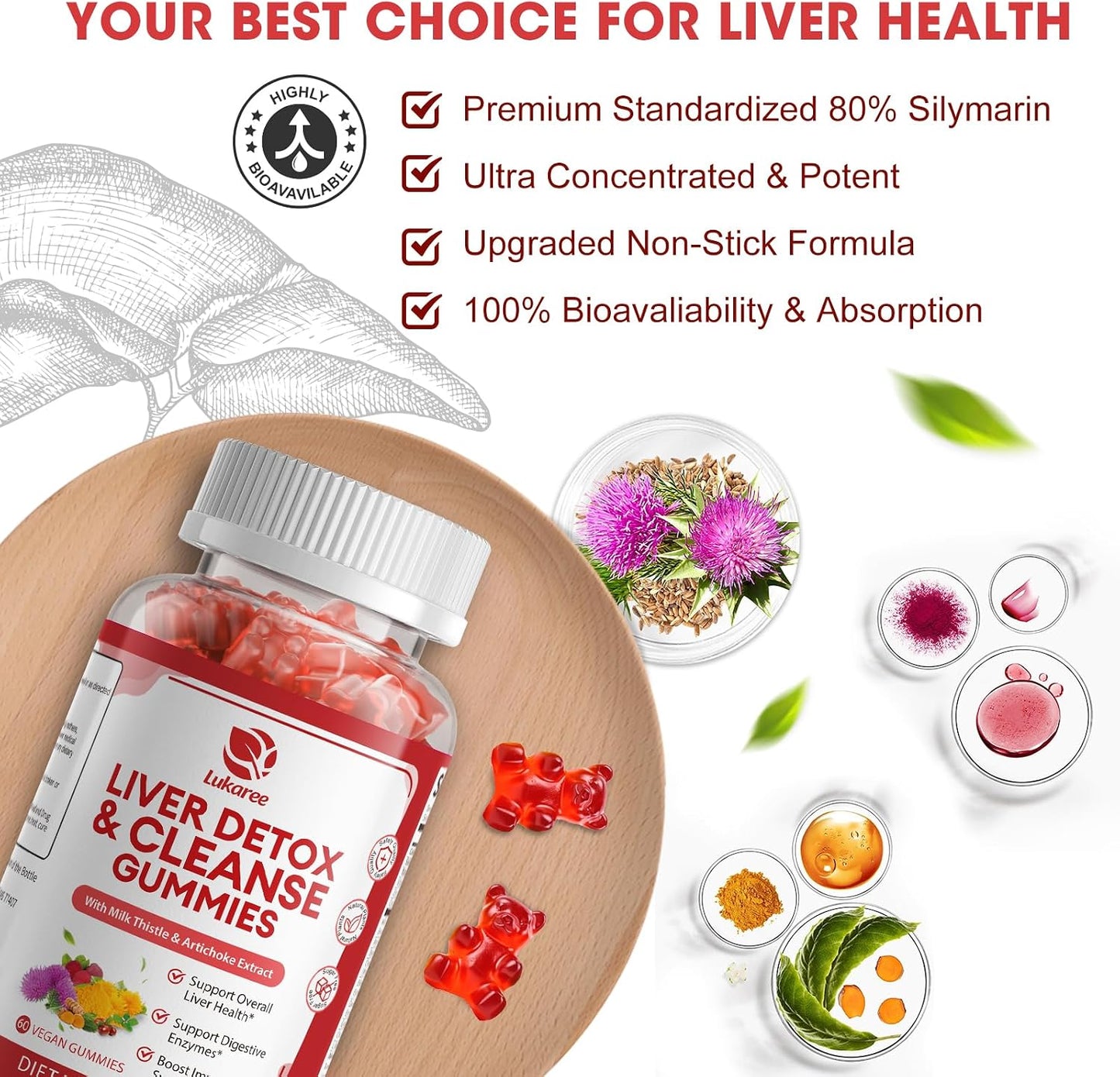 2 Pack Lukaree Liver Cleanse Detox & Repair Gummies w/Artichok & Dandelion | Sugar-Free Milk Thistle Supplement for Digestion & Immunity - Herbal Liver Health Supplement for Men & Women- Vegan, 60 Count
