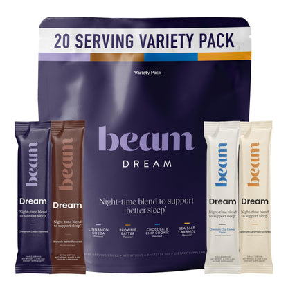 BEAM Dream Sleep Powder – Magnesium Sleep Aid for Adults with Melatonin, L-Theanine, Reishi Mushroom & Apigenin, Sleep Supplement, Sleep Cocoa Hot Chocolate Drink Mix, Brownie Batter, 30 Servings