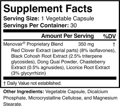 Menovair Natural Menopause Support Supplement for Women, Vegan, Gluten-Free | Helps Ease Hot Flashes, Night Sweats, and Mood Swings While Promoting Restful, Uninterrupted Sleep, 30-Day Supply