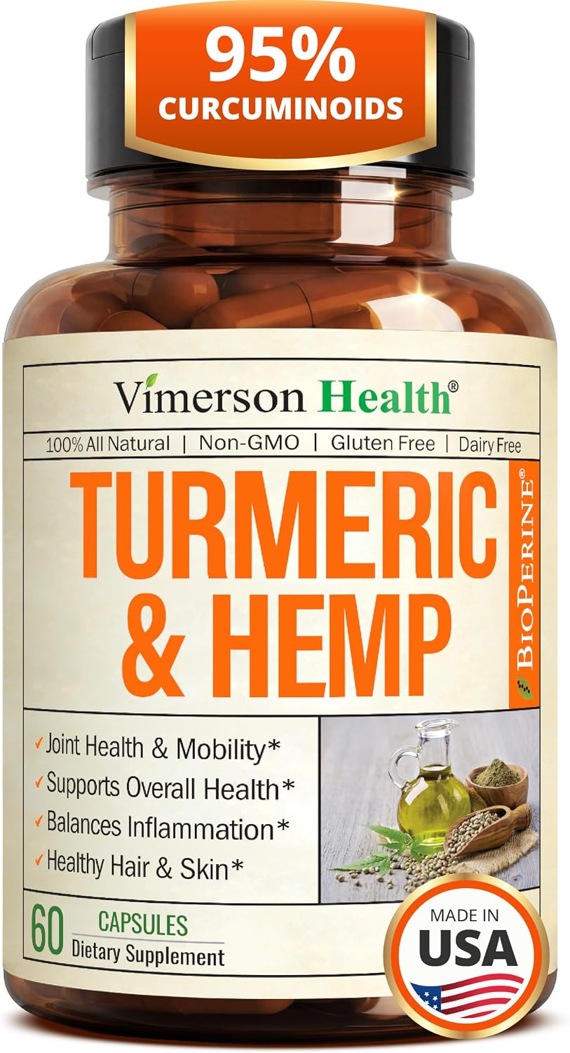 Turmeric Curcumin Supplement with Hemp Seeds & Lemon Balm Extract – 60 Caps
