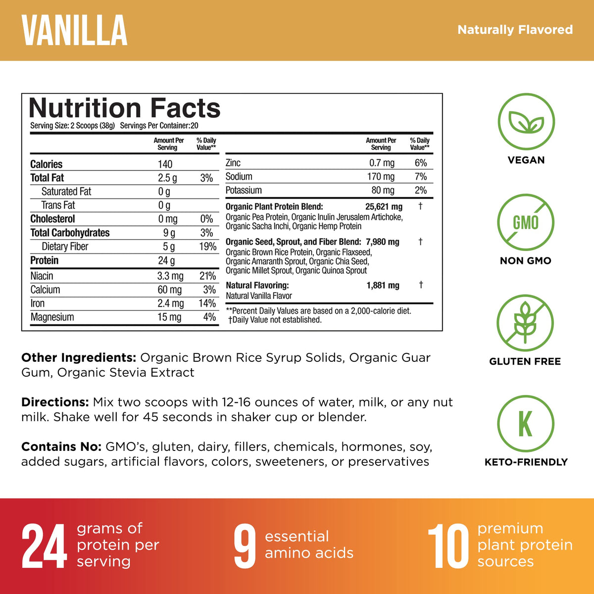 Organic Muscle Organic Vegan Protein Powder - Plant Based Vanilla Protein Powder
