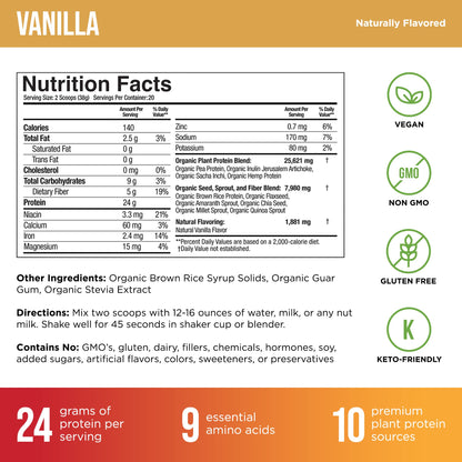 Organic Muscle Organic Vegan Protein Powder - Plant Based Vanilla Protein Powder