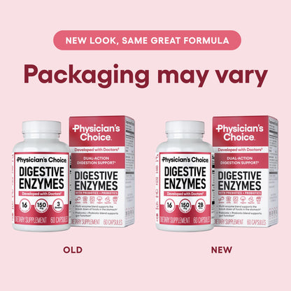 Physician's CHOICE Digestive Enzymes for Bloating & Digestion - Fast-Acting 16 Enzyme Formula with Organic Prebiotics & Probiotics for Gut & Digestive Health - Meal Time Discomfort Relief - 60 CT