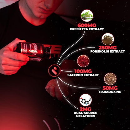 Exterminate Night Time Fat Burner & Sleep Support - Boost Metabolism, Reduce Cravings & Burn More Calories - 10 Proven Ingredients Forskolin, 5-HTP, Saffron, Paradoxine & Melatonin (100% Stim Free)
