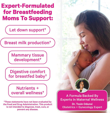 Pink Stork Total Lactation Supplement for Breast Milk Supply, Organic Fenugreek and Alfalfa to Support Breastfeeding, Milk Flow, and Production, Postpartum Essentials - 60 Capsules