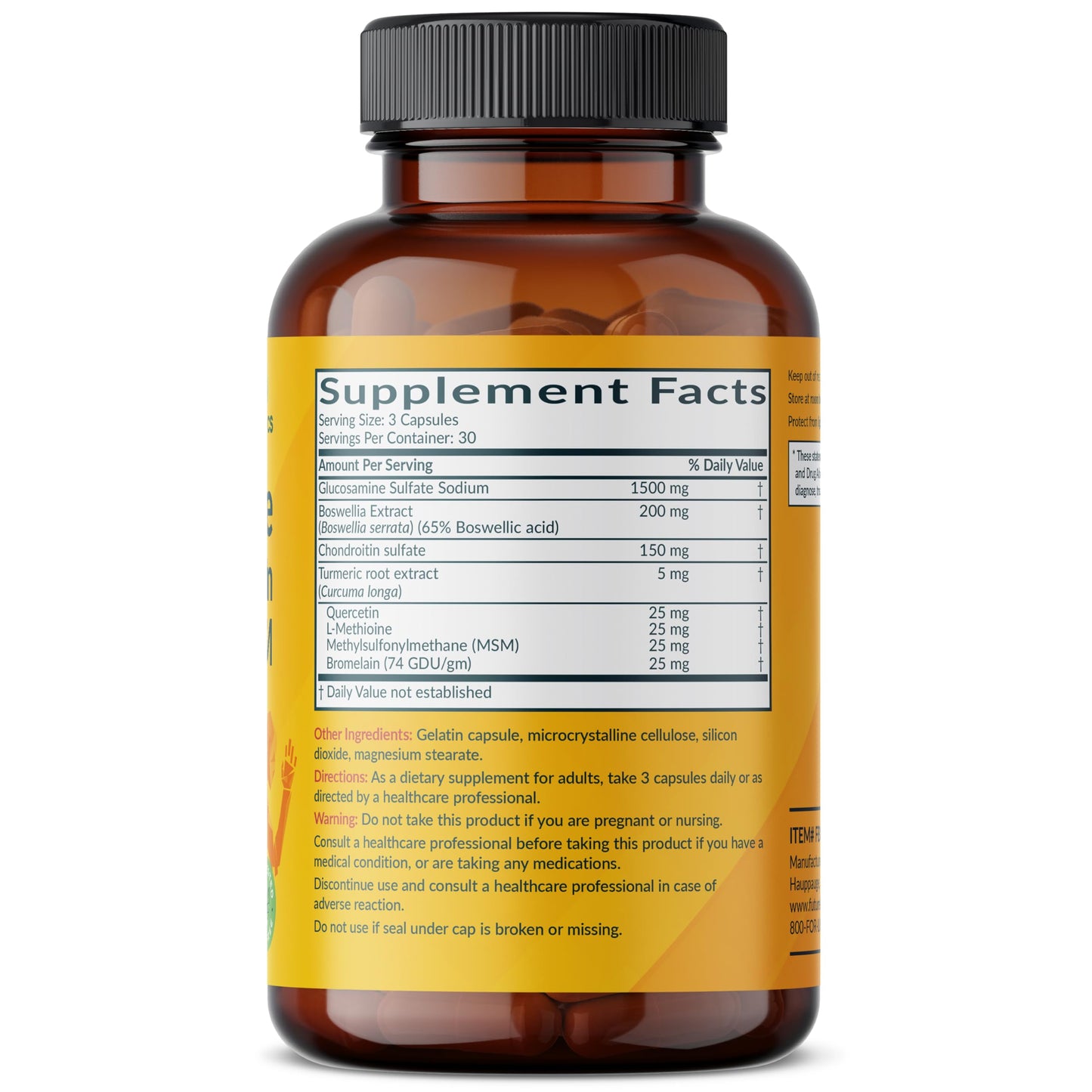 Futurebiotics Glucosamine Chondroitin Turmeric & MSM Advanced Joint Formula, Supports Healthy Joints & Mobility - Non-GMO, 90 Capsules